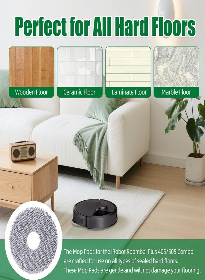 عبوة من 6 قطع من وسادات الممسحة البديلة 405/505 متوافقة مع جهاز iRobot Roomba Plus 405/505 Combo - أقمشة من الألياف الدقيقة قابلة للغسل وإعادة الاستخدام للمكنسة الكهربائية الروبوتية - Image 4